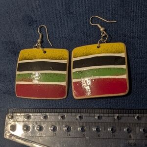 Handcrafted Square Striped Handpainted Earrings